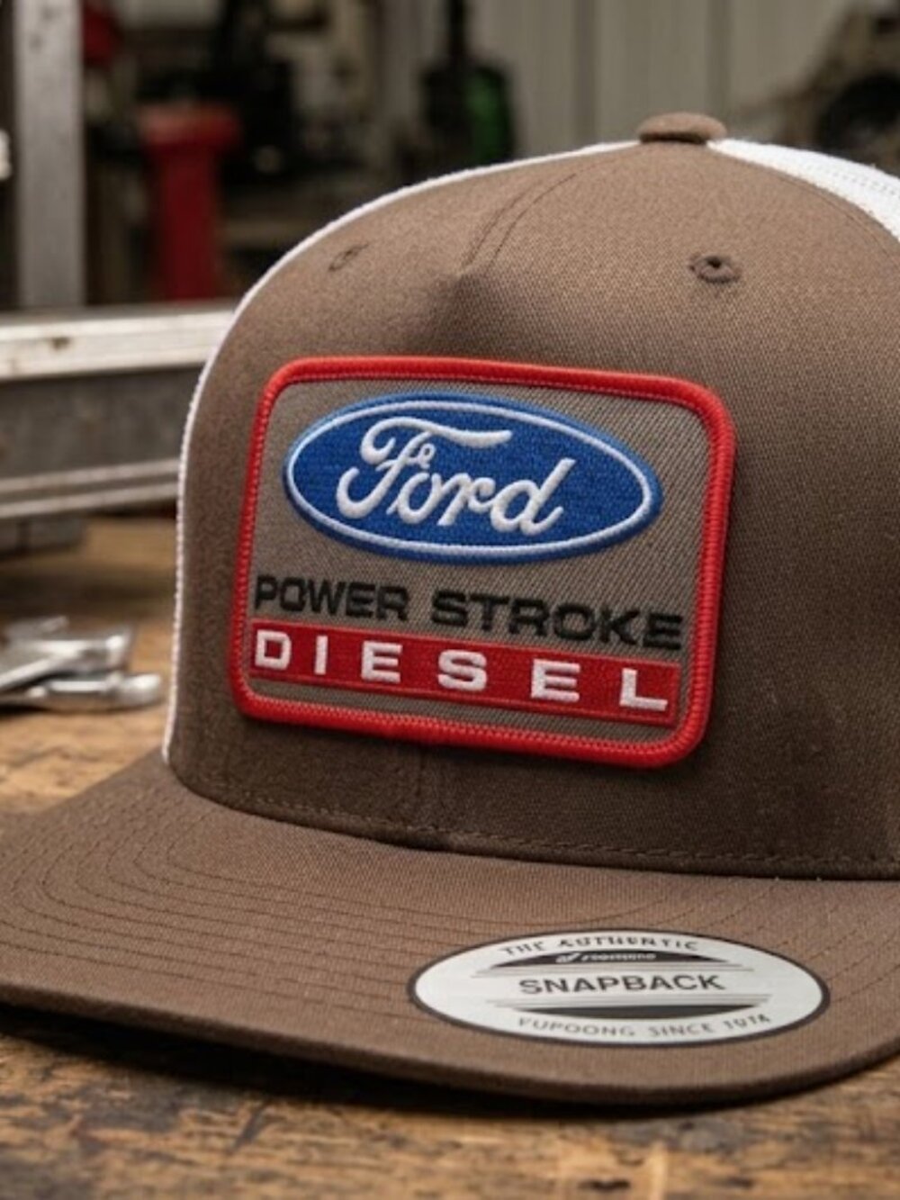 Retro Ford Power Stroke Diesel Patch Yupoong Brown White Flat Bill Hat New F150